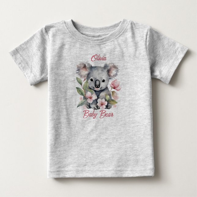T-shirt Pour Bébé Fête d'anniversaire Koala Aquarelle Rose  (Devant)