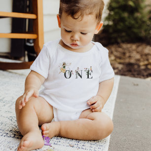 T-shirt Pour Bébé Fête d'anniversaire Magique Florale Fée 1ère année