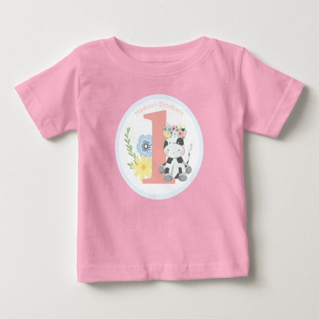T-shirt Pour Bébé Fête d'anniversaire numéro un 1ère année de la vac (Devant)