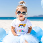 T-shirt Pour Bébé Fête d'anniversaire personnalisée pour filles Rain<br><div class="desc">La chemise d'anniversaire pour enfants,  lumineuse et joyeuse,  présente un design arc-en-ciel / sur le thème de la soirée arc-en-ciel avec nuages et soleil. Les couleurs arc-en-ciel comprennent : rouge,  orange,  jaune,  rose,  vert,  turquoise,  bleu et violet.</div>
