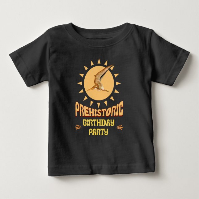 T-shirt Pour Bébé Fête d'anniversaire Ptérodactyle Rétro Soleil Dino (Devant)