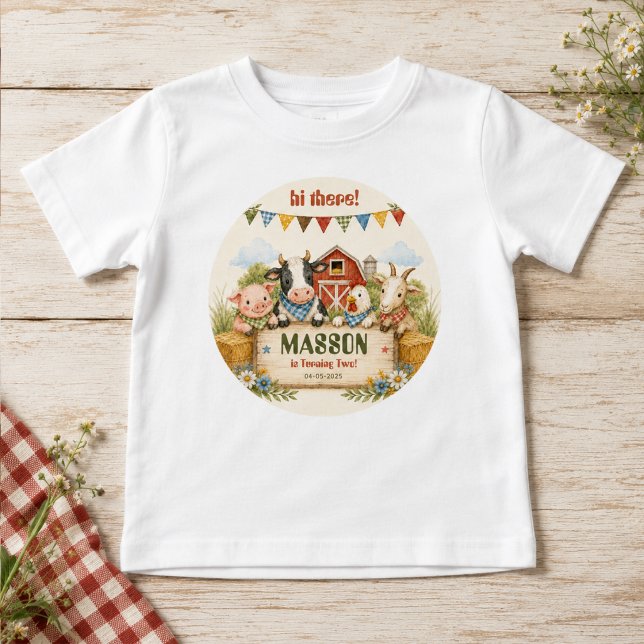 T-shirt Pour Bébé Fête d'anniversaire rustique de la ferme pour les  (Rustic Barnyard 2nd Birthday kids Party Baby T-Shirt
)