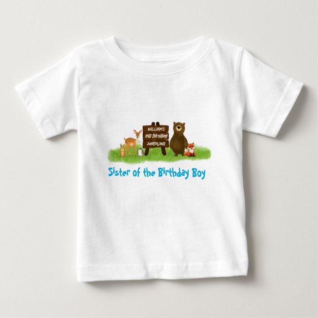 T-shirt Pour Bébé Fête d'anniversaire rustique forêt Animaux Petite  (Devant)