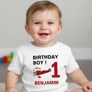 T-shirt Pour Bébé Fête d'anniversaire Vintage Rouge Rétro Avion 1 an