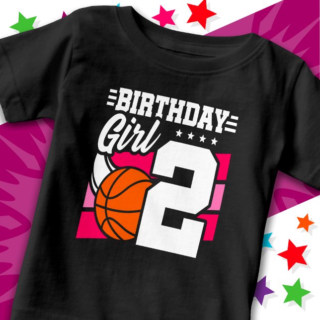 T-shirt Pour Bébé Fête de basket-ball de 2 ans 2e anniversaire fille (Créateur téléchargé)