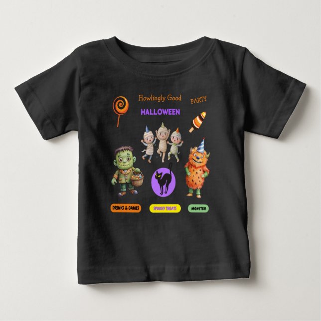 T-shirt Pour Bébé Fête de Déguisement d'Halloween Monstres danse amu (Devant)