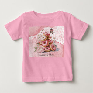 T-shirt Pour Bébé Fête de naissance fille aux donuts roses et papill