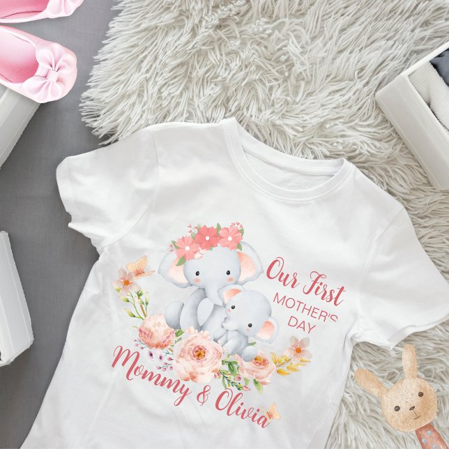 T-shirt Pour Bébé Fête des mères de bébé personnalisé Eléphant (Créateur téléchargé)