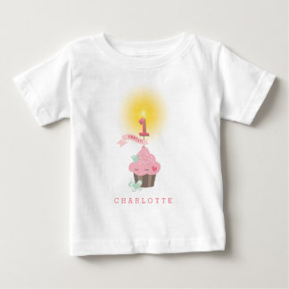 T-shirt Pour Bébé Fête du 1er anniversaire de Little Miss Pink Cupca