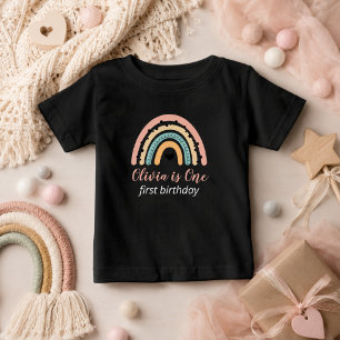 T-shirt Pour Bébé Fête du 1er Anniversaire de Rainbow & Hearts