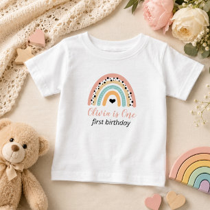 T-shirt Pour Bébé Fête du 1er Anniversaire de Rainbow & Hearts