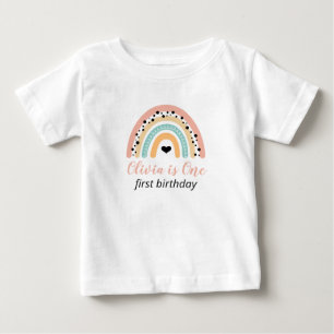 T-shirt Pour Bébé Fête du 1er Anniversaire de Rainbow & Hearts