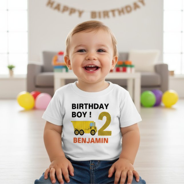 T-shirt Pour Bébé Fête du 2e anniversaire de construction de camion (Créateur téléchargé)