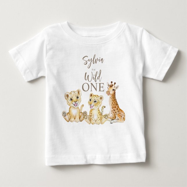 T-shirt Pour Bébé Fête du nom personnalisé des bébés animaux sauvage (Devant)