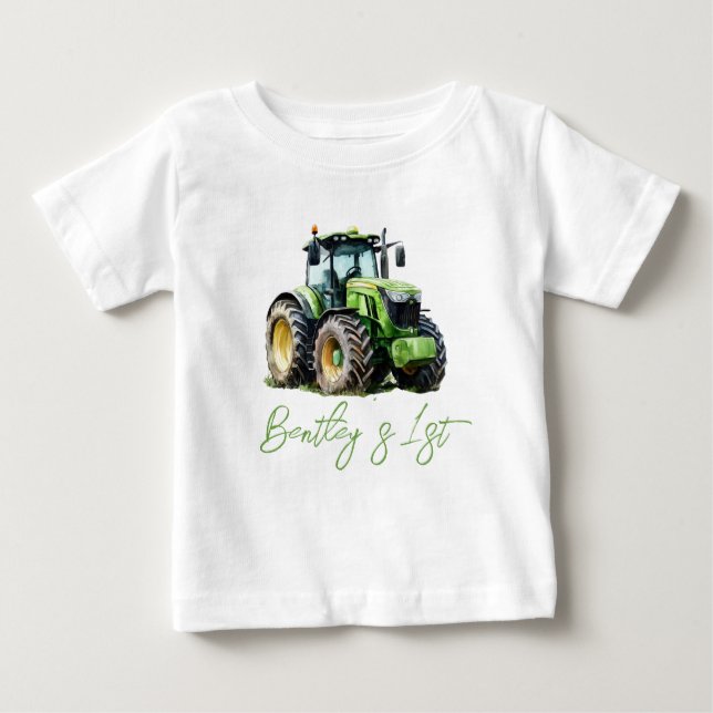 T-shirt Pour Bébé Fête du premier anniversaire du tracteur à la ferm (Devant)