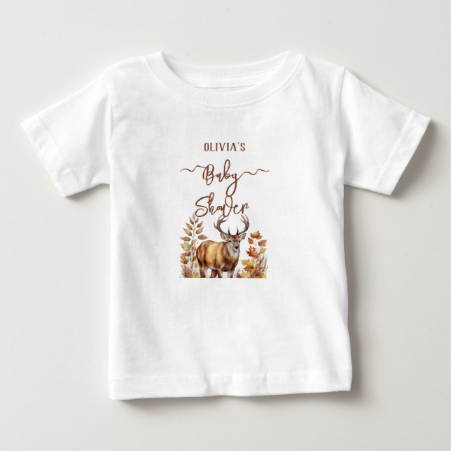 T-shirt Pour Bébé Fête Prénatale Ballon Cerf de la Forêt d'Automne (Devant)
