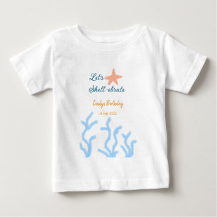 T-shirt Pour Bébé Fêtons coquilles sous la mer bleu anniversaire 