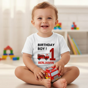 T-shirt Pour Bébé Feu Camion 1er anniversaire