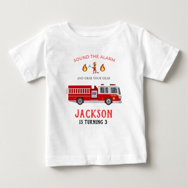 T-shirt Pour Bébé Feu camion Anniversaire (Devant)