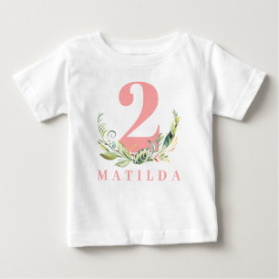 T-shirt Pour Bébé Feuillage de 2e anniversaire + numéro d'âge floral