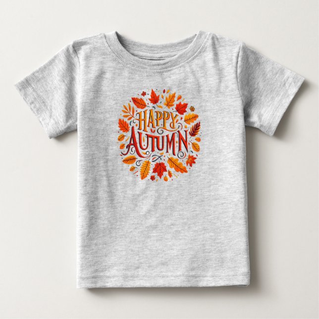 T-shirt Pour Bébé feuille classique et automne heureux (Devant)