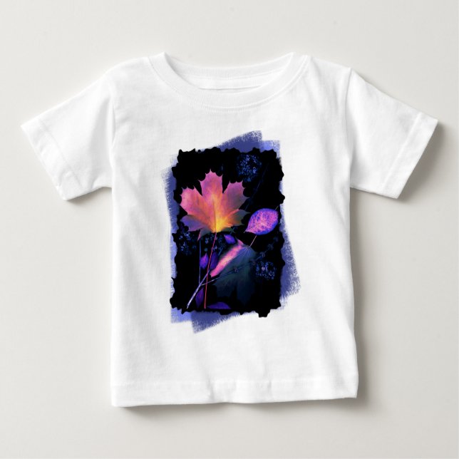 T-shirt Pour Bébé Feuilles d'automne en Néon et Bleu (Devant)