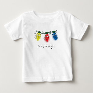T-shirt Pour Bébé Feux de Noël de chat amusant Meowy et brillant
