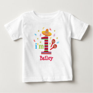 T-shirt Pour Bébé Fiesta 1er anniversaire mignon coloré mexicain