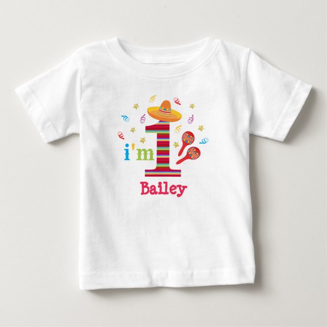 T-shirt Pour Bébé Fiesta 1er anniversaire mignon coloré mexicain (Devant)