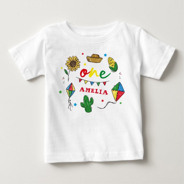 T-shirt Pour Bébé Fiesta colorée 1er anniversaire (Devant)