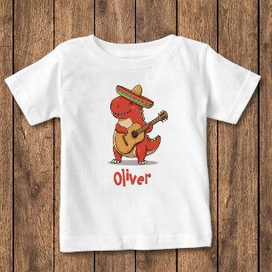 T-shirt Pour Bébé Fiesta Red Dinosaur avec Sombrero & Guitare