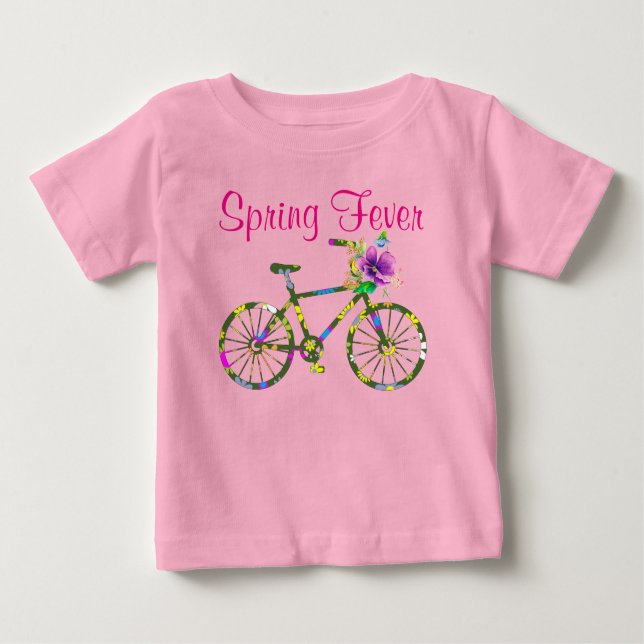 T-shirt Pour Bébé Fièvre du Printemps Vélo Floral Rétro (Devant)