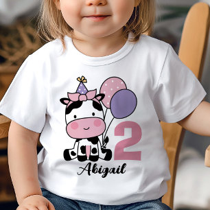 T-shirt Pour Bébé Fille 2e anniversaire de vache personnalisées Ball