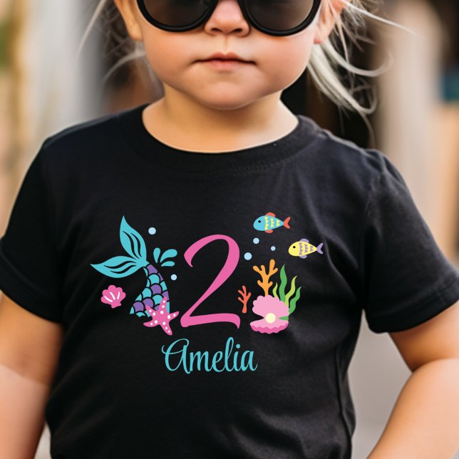 T-shirt Pour Bébé Fille 2e anniversaire Mermaid Tail mer personnalis (Créateur téléchargé)