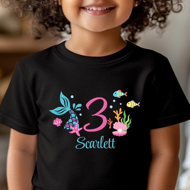 T-shirt Pour Bébé Fille 3e anniversaire Mermaid Tail mer personnalis (Créateur téléchargé)