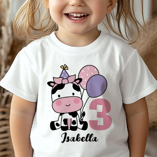 T-shirt Pour Bébé Fille 3e anniversaire vache rose violet personnali