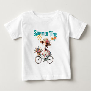 T-shirt Pour Bébé Fille à bicyclette avec des fleurs été