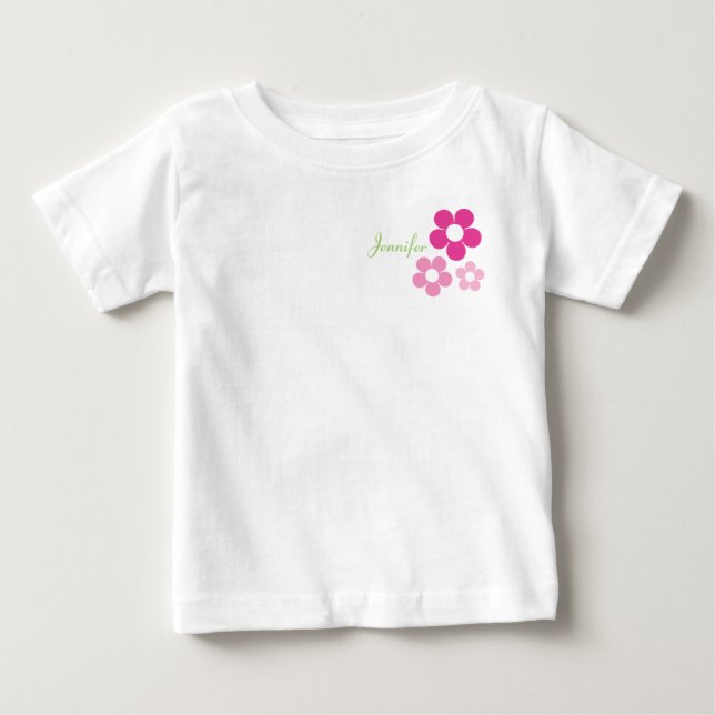 T-shirt Pour Bébé Fille à fleurs avec nom - T-shirt bébé (Devant)