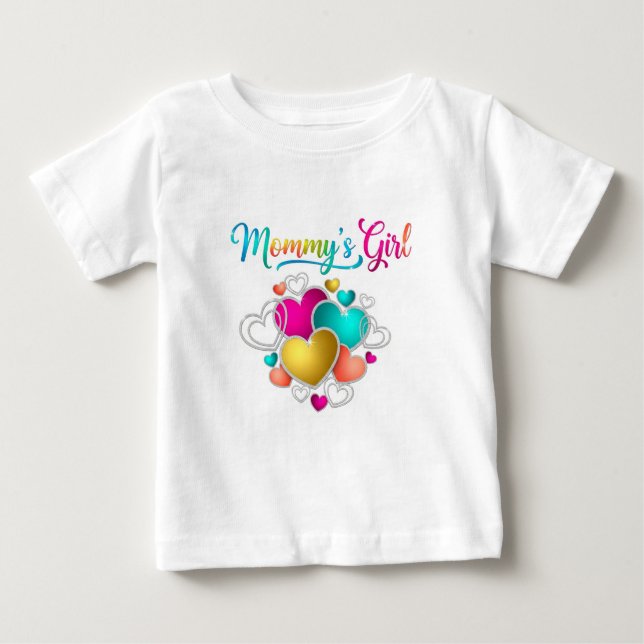 T-shirt Pour Bébé Fille à Maman avec des Cœurs Vibrants (Devant)