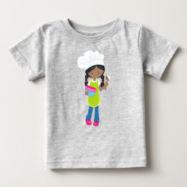 T-shirt Pour Bébé Fille afro-américaine, cuisson, boulanger, boulang (Devant)