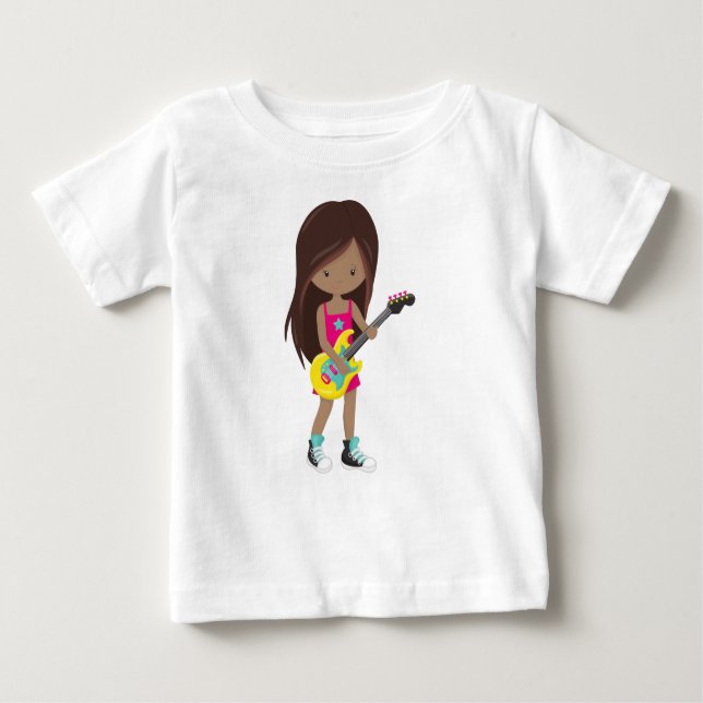 T-shirt Pour Bébé Fille afro-américaine, fille rock, joueuse de guit (Devant)
