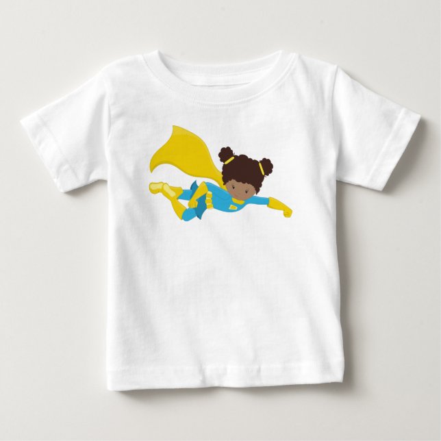 T-shirt Pour Bébé Fille afro-américaine, Fille super-héros, Cape jau (Devant)
