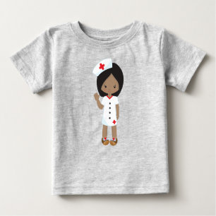 T-shirt Pour Bébé Fille afro-américaine, mignonne fille, infirmière,
