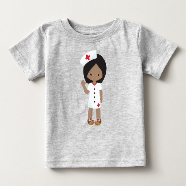 T-shirt Pour Bébé Fille afro-américaine, mignonne fille, infirmière, (Devant)