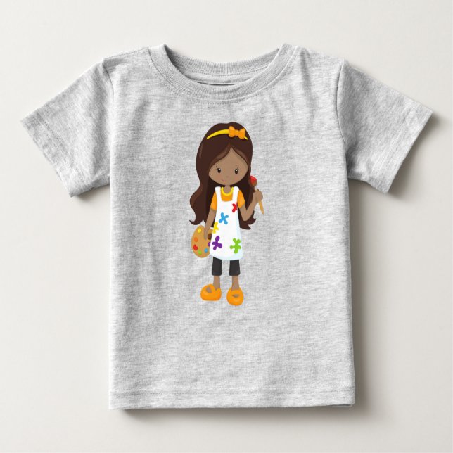 T-shirt Pour Bébé Fille afro-américaine, Peintre, Peinture, Pinceau (Devant)