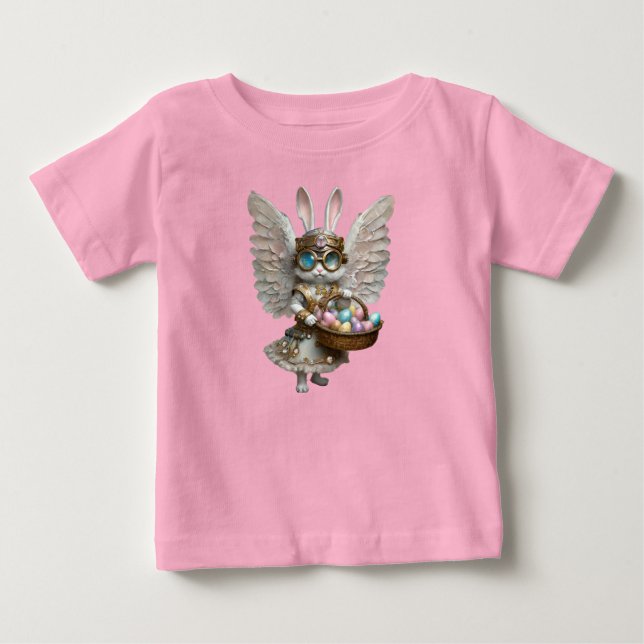 T-shirt Pour Bébé Fille ange lapin de Pâques Steampunk (Devant)