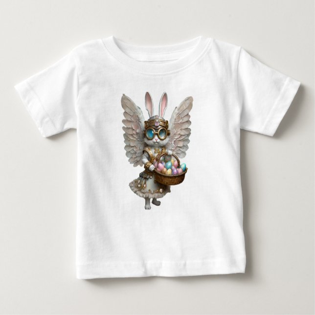 T-shirt Pour Bébé Fille ange lapin de Pâques Steampunk (Devant)
