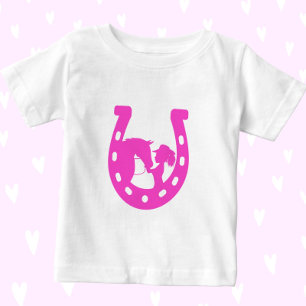 T-shirt Pour Bébé Fille avec cheval et Casquette occidental Hot rose