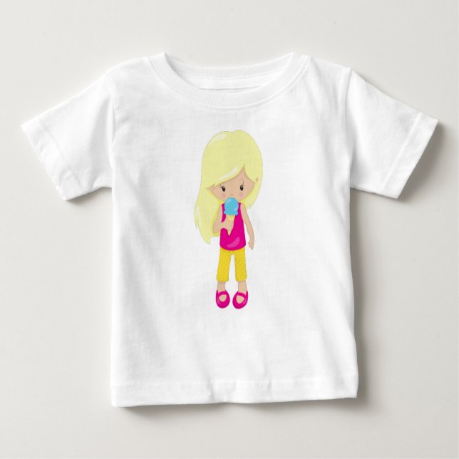 T-shirt Pour Bébé Fille Avec Crème De Glace, Cheveux Blonde, Mignonn (Devant)