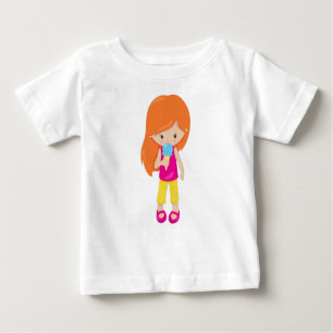 T-shirt Pour Bébé Fille Avec Crème De Glace, Cheveux Orange, Mignonn